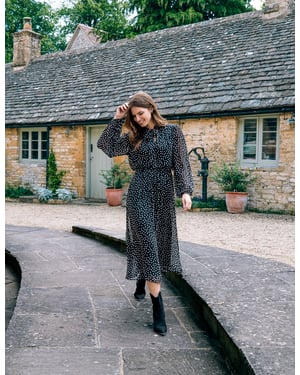 Polka Dot Tie Neck Midi Dress