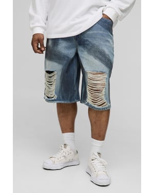 Plus Relaxed Fit Paint Brushed Distressed Jorts