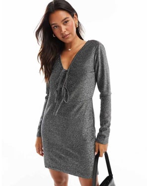 Object tie front mini dress in silver glitter