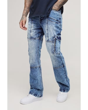 Tall Acid Wash Panel Cargo Flared Jeans