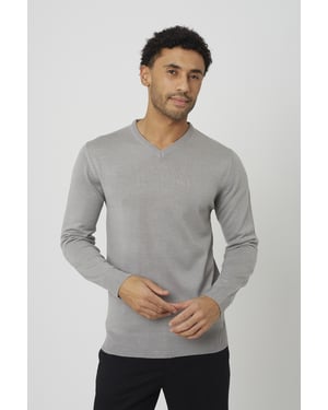 Grey V-Neck Knitted Jumper