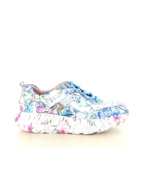 Laura Vita Dames Sofiao 07 Blauwpink Bloemen Leren Sneakers Platform Schoenen