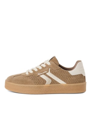 Tamaris Dam Taupe Läder Vita Ränder Träningsskor Sneakers