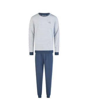 Phil & Co Heren winter pyjama set lang interlock blauw gestreept