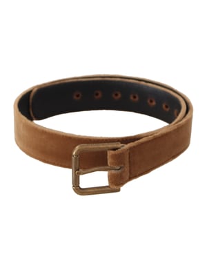 Dolce & Gabbana Brown Velvet Bronze Vintage Logo Metal Buckle Belt