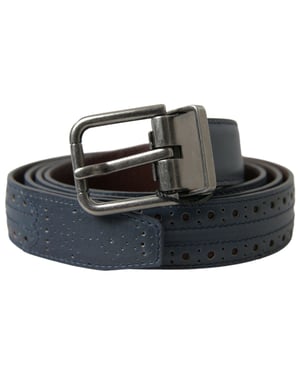 Dolce & Gabbana Blauwe Leren Perforated Metalen Gesp Ceintuur