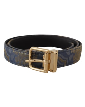 Dolce & Gabbana Navy Blue Jacquard Gold Tone Logo Metal Buckle Belt