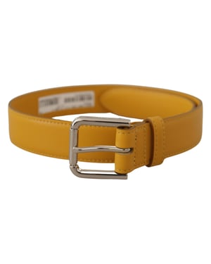 Dolce & Gabbana Yellow Leather Silver Tone Logo Metal Buckle Belt