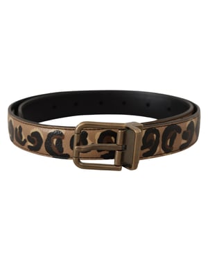 Dolce & Gabbana Brown Leather Leopard Print Bronze Metal Buckle Belt