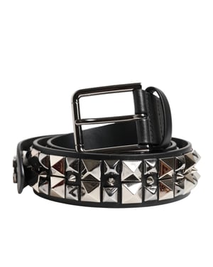 Dolce & Gabbana Svart Kalvskinn Nitar Silver Spänne Bälte