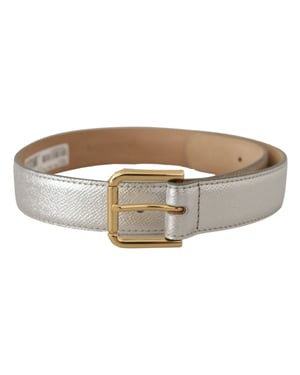 Dolce & Gabbana Silver Leather Gold Tone Logo Metal Waist Buckle Belt