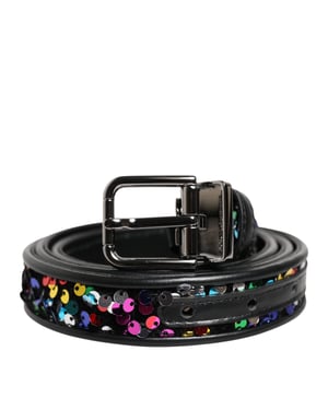 Dolce & Gabbana Zwarte Pailletten Versierde Metalen Gespsluiting Riem