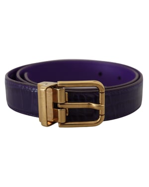 Dolce & Gabbana Paarse Exotische Leren Gouden Metalen Gesp Riem