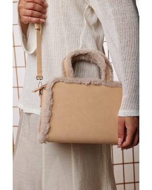 Where's That From Womens 'Kismet' Borg Trim Tote Bag with Cross Body Strap