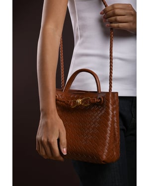 Wheres That From Womens 'Luna' Woven Faux Leather Tote Bag With Gold Detail