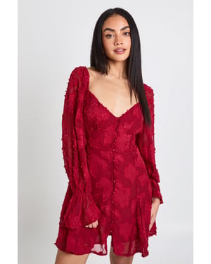 Burnout Floral Godet Hem Mini Dress