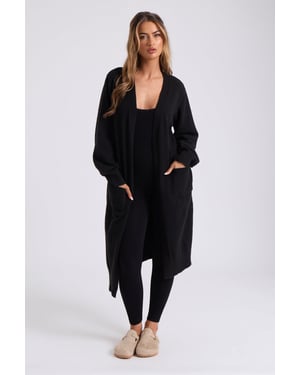 BLACK LONGLINE PATCH POCKET CARDI