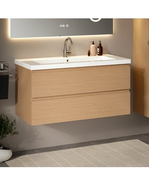 Mirlux Badkamermeubel sena 100cm licht eiken wastafel wit