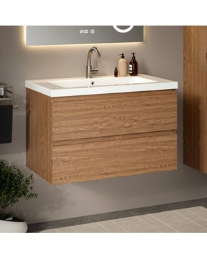 Mirlux Badkamermeubel sova 80cm warm eiken wastafel wit