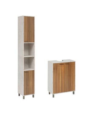 4bathroomz Badkamerset lugano kolomkast en wastafelonderkast marmer/houtlook