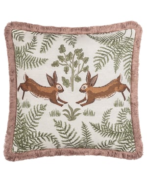 Wylder Fable Rabbits Embroidered 100 Cotton Feather Filled Cushion