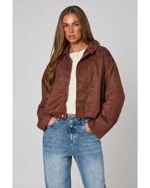 Urban Bliss Chocolate Suede Collared Bubble Hem Jacket