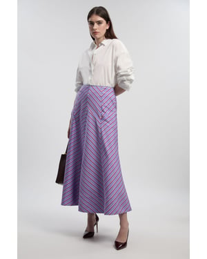 Cotton Stripe Full Midi Skirt