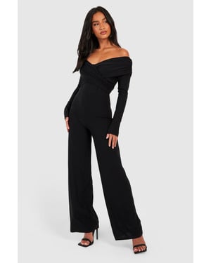 Petite Premium Slinky Twist Front Bardot Jumpsuit