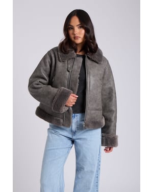 Black Cropped Bonded Aviator Jacket
