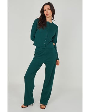 Green Ribbed Wide Leg Trouser