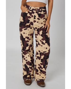 BROWN PATTERN COW PRINT JEANS