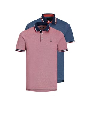 Jack & Jones Heren polo jjepaulos denim blauw rood 2-pack