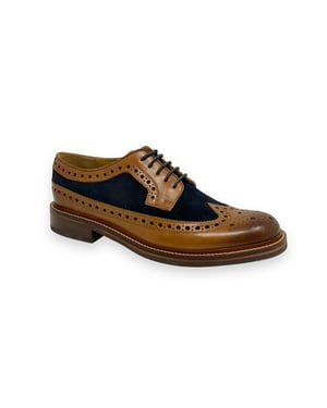 Chapman & Moore Longwing Brogue Leather/Suede Men's Tan/Navy Shoes