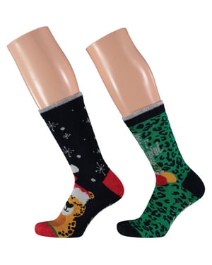Apollo 2-pack foute dames kerstsokken panter