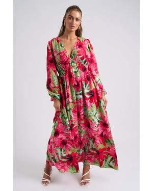 Large Floral Ruched Smock Dress