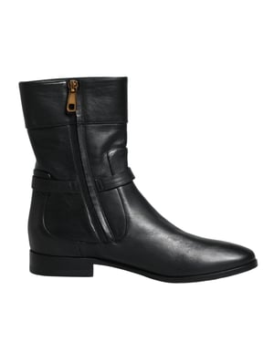 Dolce & Gabbana Zwarte Leren Logo Midden Kuit Laarzen Schoenen