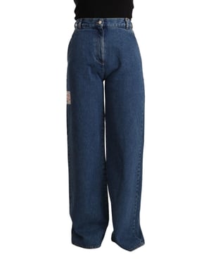GCDS Blauwe Katoenen Hoge Taille Wijde Pijpen Boot Cut Denim Jeans