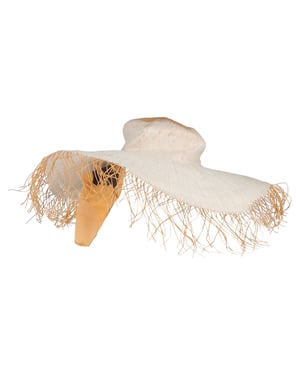 Jacquemus Wide Brim Hat with Scarf in White Raffia and Silk