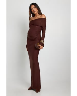 Maternity Bardot Ruched Flare Sleeve Maxi Dress