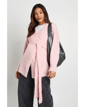 Maternity Fluffy Belted Cardigan