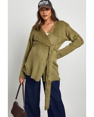 Maternity Fluffy Belted Cardigan
