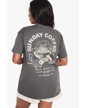 Plus Sunday Coffee Club Oversized Printed T-Shirt