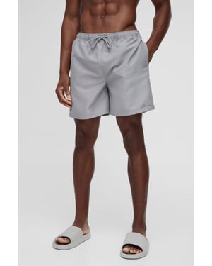 Branded Mid Length Swim Short in Grey