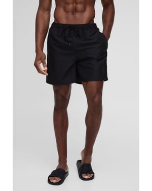 Branded Mid Length Swim Short in Black