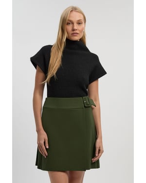 Ponte Pleat Wrap Mini Skirt