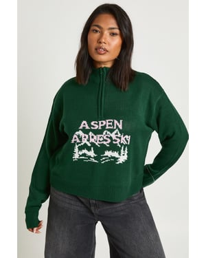 Plus Aspen Apres Ski Half Zip Christmas Jumper