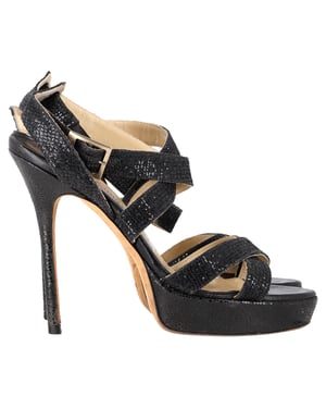Jimmy Choo Vamp Glittered Platform Sandals in Black Leather