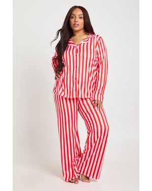 Plus Stripe Print Long Sleeve & Trouser PJ Set