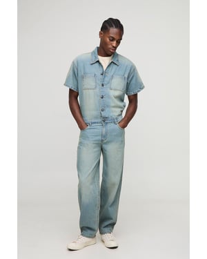 Short Sleeve Relaxed Washed Denim Boilersuit
