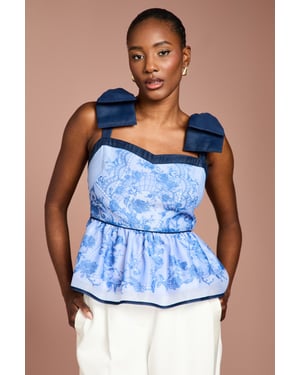 Printed Bow Strap Top